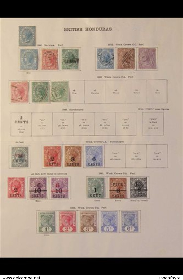 1865-1899 OLD COLLECTION On A Two-sided Page, Mint & Used, Includes 1865 1d (x2) Unused And 6d & 1s Used, 1872-79 Perf 1 - British Honduras (...-1970)