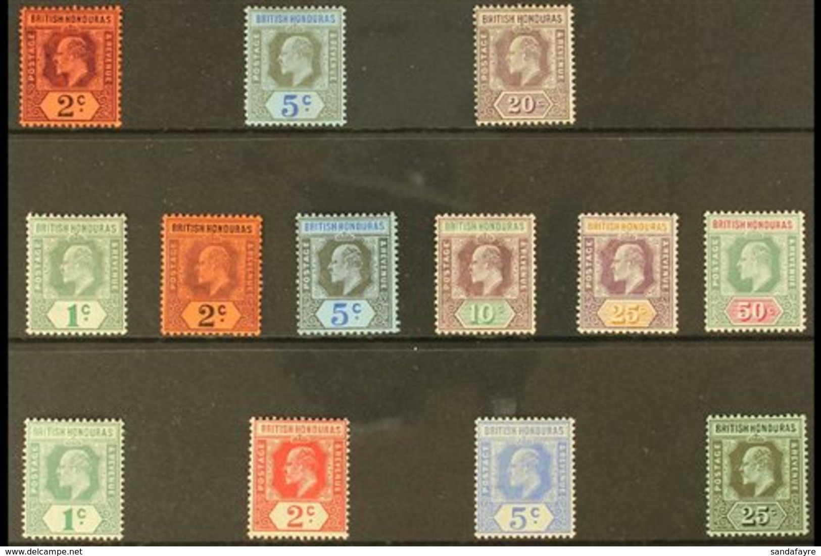 1902-11 MINT KEVII SELECTION Presented On A Stock Card That Includes 1902-04 2c, 5c & 20c, 1904-07 Set To 50c & 1908-11  - Honduras Britannique (...-1970)