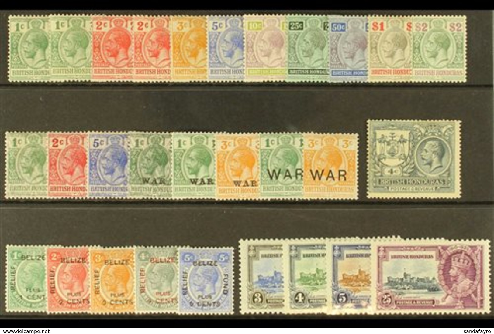 1913-35 KGV MINT COLLECTION Presented On A Stock Card That Includes 1913-21 MCA Wmk Set To $2, 1932 Belize Relief Fund,  - British Honduras (...-1970)