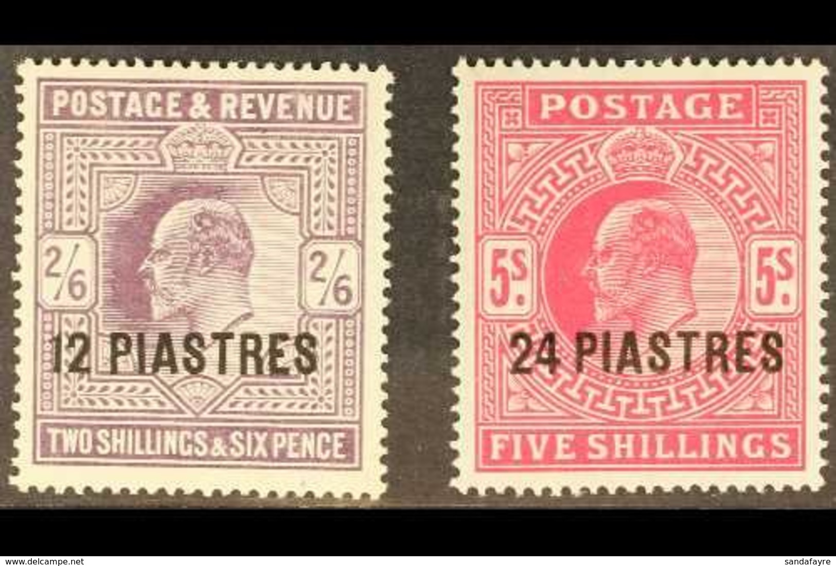 1911 - 13 12pi On 2s 6d And 24pi On 5s Carmine, SG 33/4, Very Fine And Fresh Mint. (2 Stamps) For More Images, Please Vi - Levant Britannique