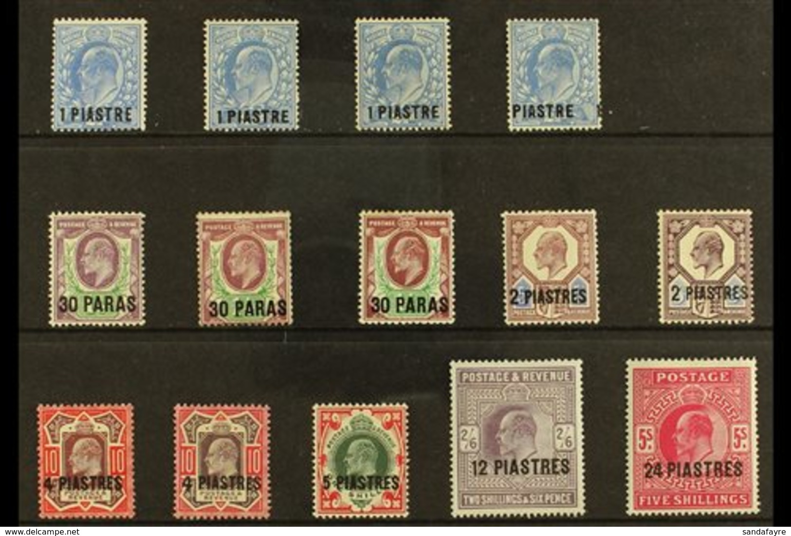 TURKISH CURRENCY 1911-13 KEVII Set With Some Perforation & Shade Variants Plus 30pa On 1½d With "surcharge Double, One A - Britisch-Levant