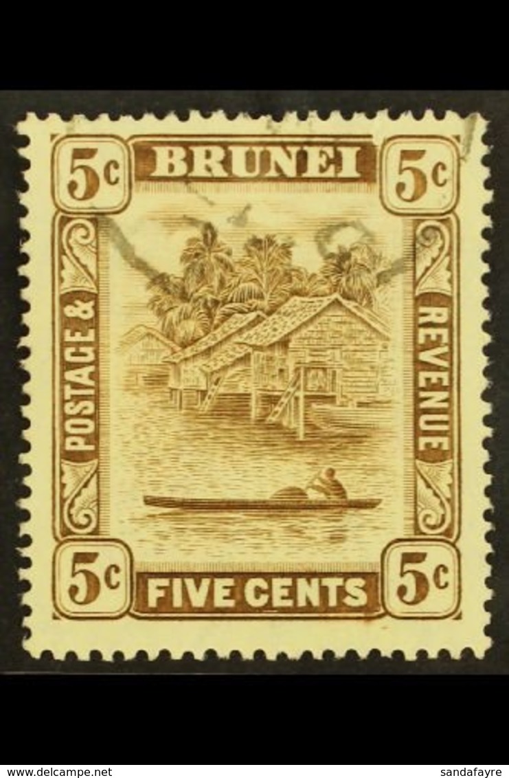 1924-37 5c Chocolate, "5c" Retouch, SG 68a, Fine Cds Used.  For More Images, Please Visit Http://www.sandafayre.com/item - Brunei (...-1984)