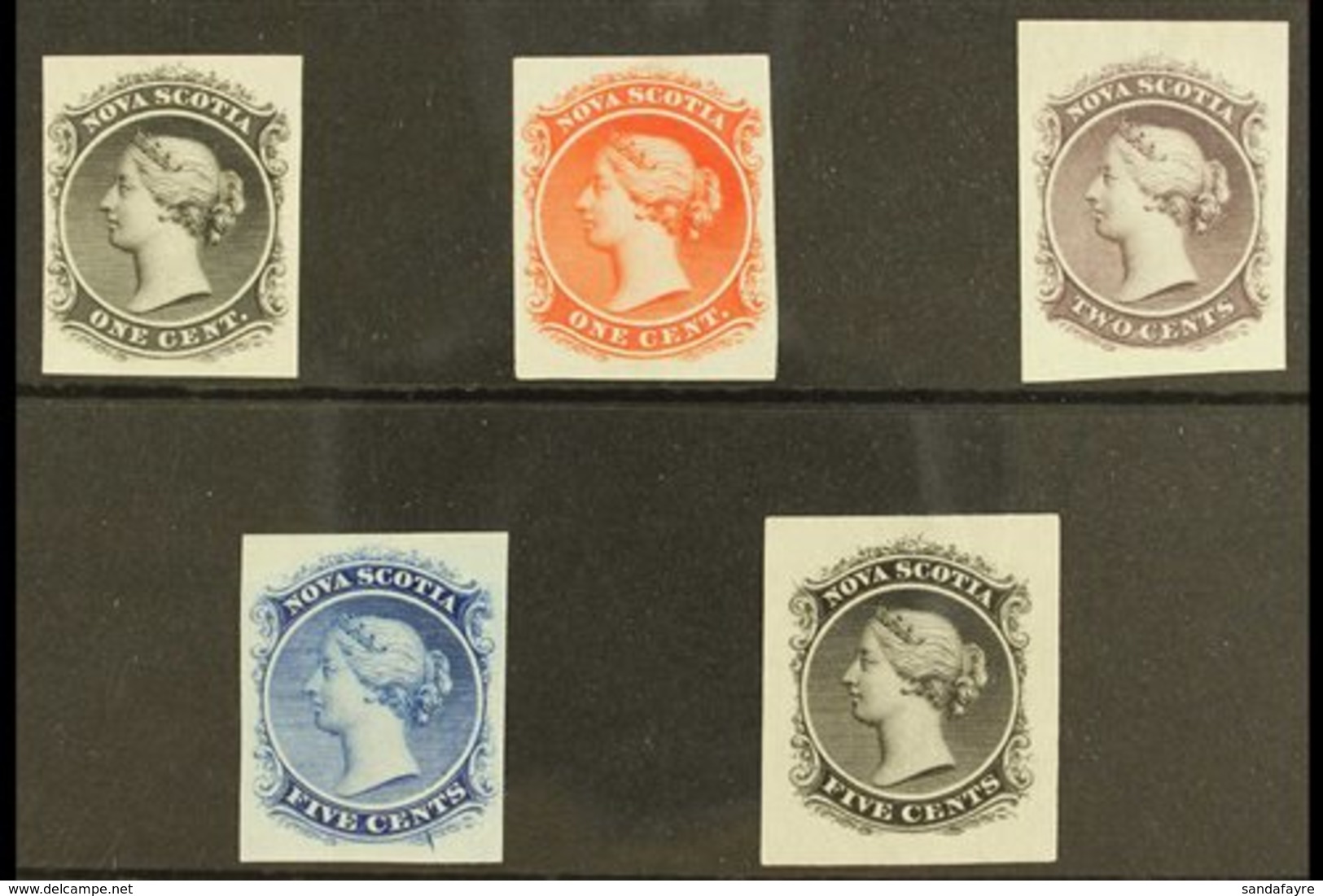 1860-63 1c Black, 1c Vermilion, 2c Lilac, 5c Blue & 5c Black IMPERF PROOFS On India Paper, All Matching SG Type 3 Design - Autres & Non Classés
