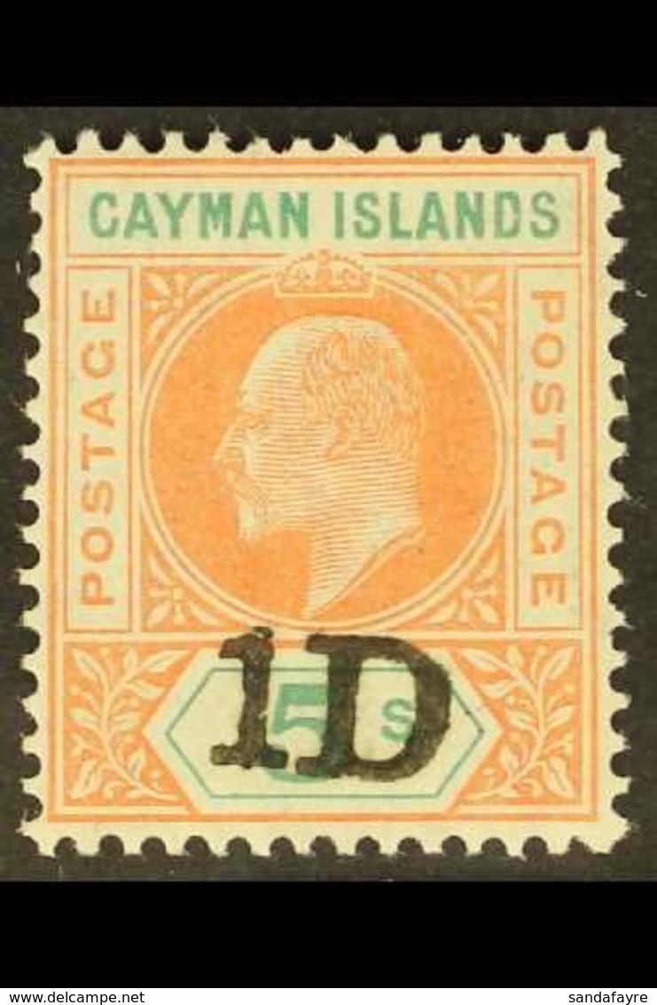 1907 1d On 5s Salmon & Green Surcharge, SG 11, Superb Mint, Very Fresh, Expertized Gebr. Senf. For More Images, Please V - Cayman (Isole)