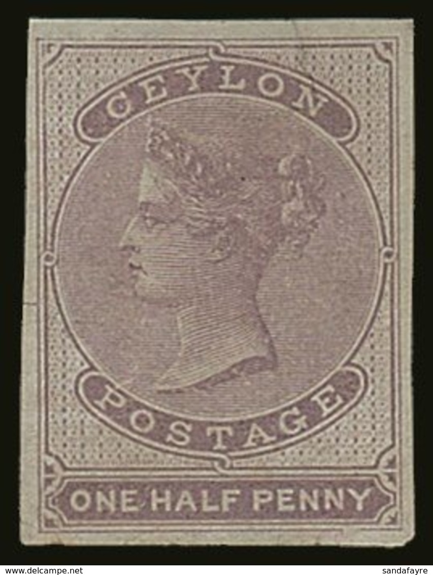 1857-64 ½d Reddish Lilac Imperf (blued Paper), SG 16, Very Fine Lightly Hinged Mint With 4 Large Neat Margins, Small Cre - Ceylon (...-1947)