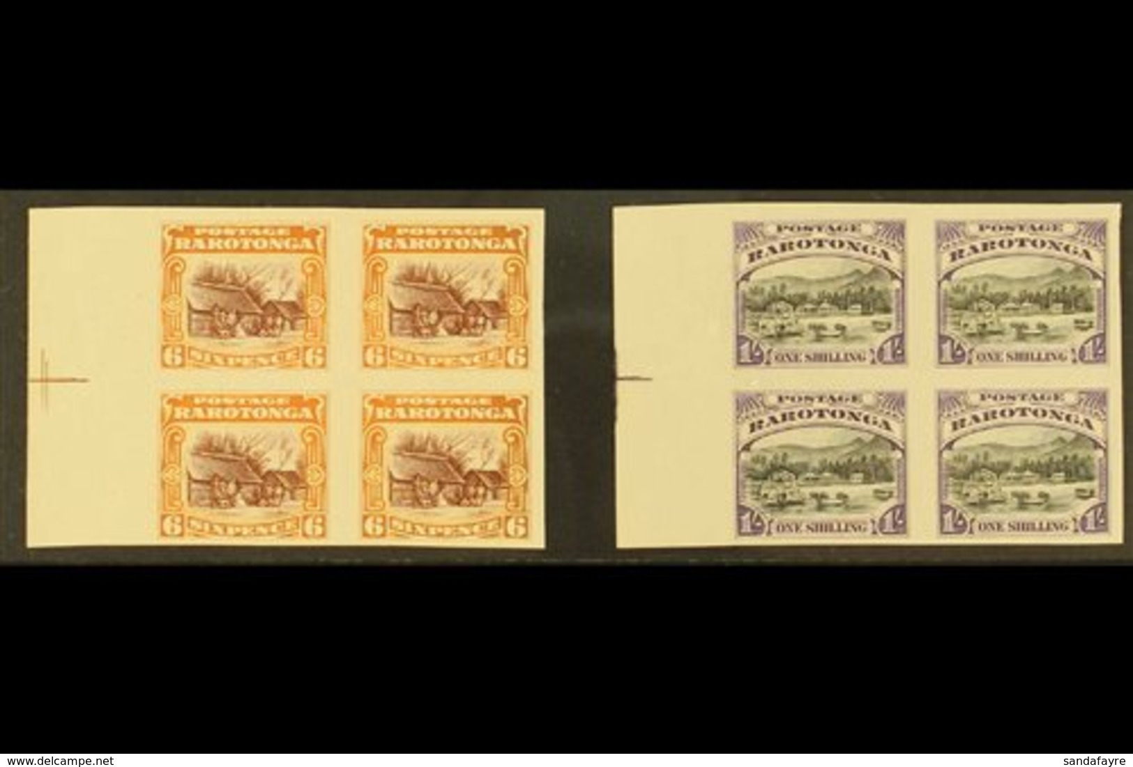 1920 Pictorial Definitive 6d And 1s (as SG 74/75) - IMPERF PLATE PROOF BLOCKS OF FOUR Printed In The Issued Colours On U - Cookinseln