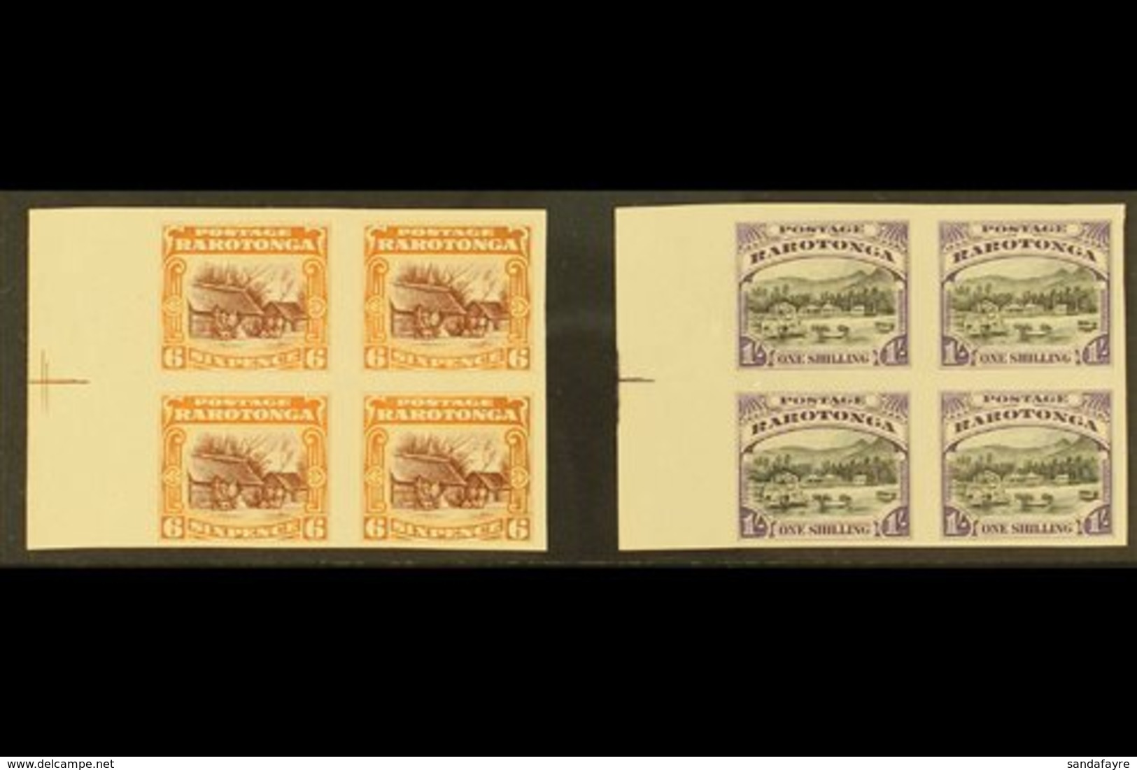 1920 Pictorial Definitive 6d And 1s (as SG 74/75) - IMPERF PLATE PROOF BLOCKS OF FOUR Printed In The Issued Colours On U - Cook