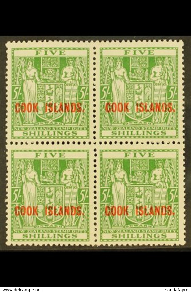 1943-54 5s Green Arms, Upright Watermark, SG 132, Fine Mint Block Of Four, The Upper Pair Never Hinged. For More Images, - Cookinseln