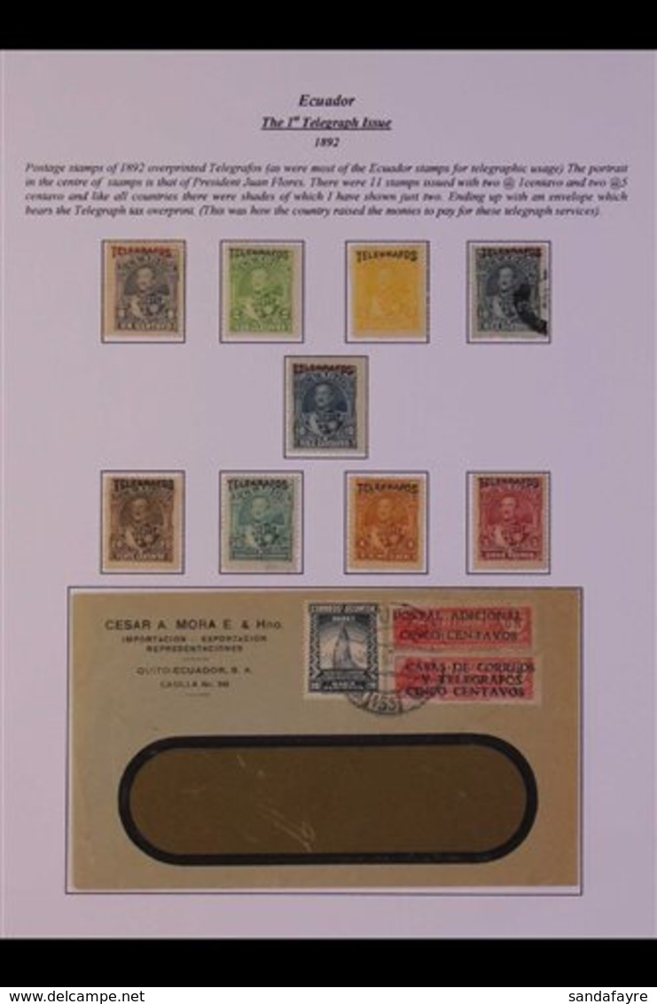 TELEGRAPH STAMPS COLLECTION 1892 TO 1955 Mint & Used Telegraph Stamps Well- Displayed With An Interesting Write-up On 3  - Ecuador
