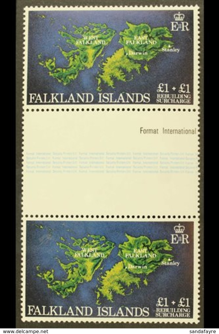 1982 £1+£1 Multicolored, "WATERMARK CROWN TO RIGHT OF CA" Variety, SG 430w, Very Fine Never Hinged Mint Vertical GUTTER  - Falkland Islands