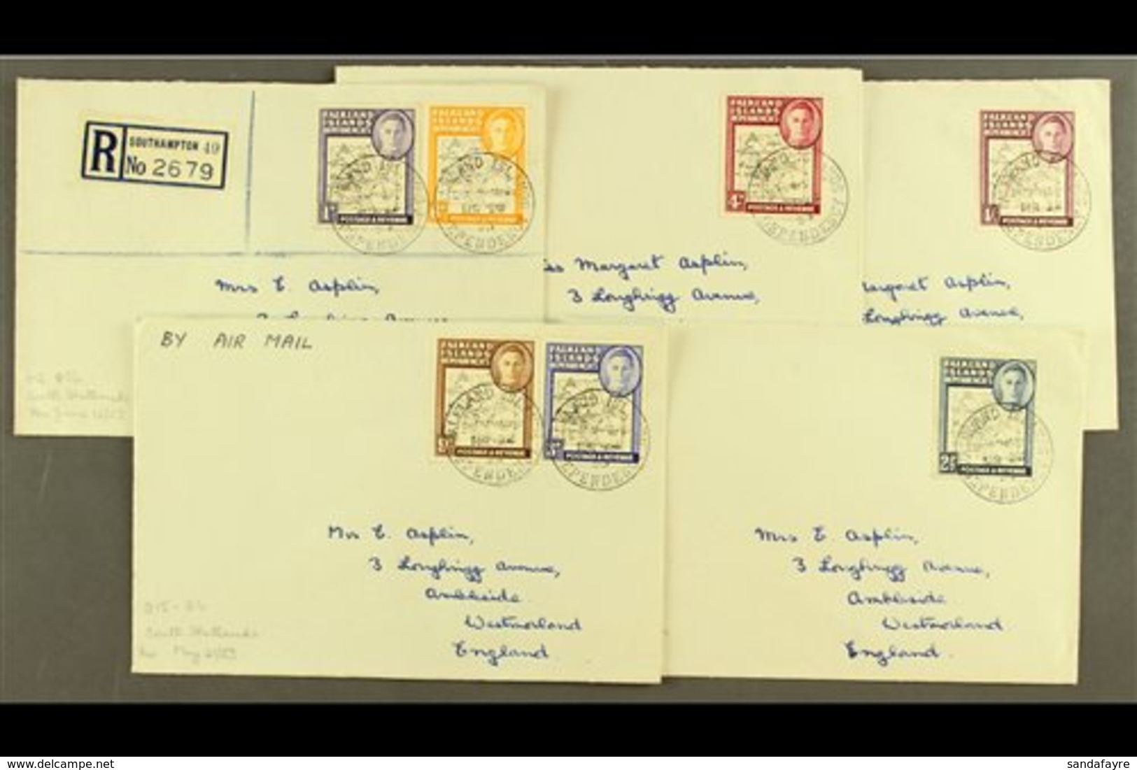 1952 - 1953 COVERS Selection Of Covers To UK (no Back Flaps) Franked With Range Of Clear And Coarse Map Values To 1s. (5 - Falkland Islands