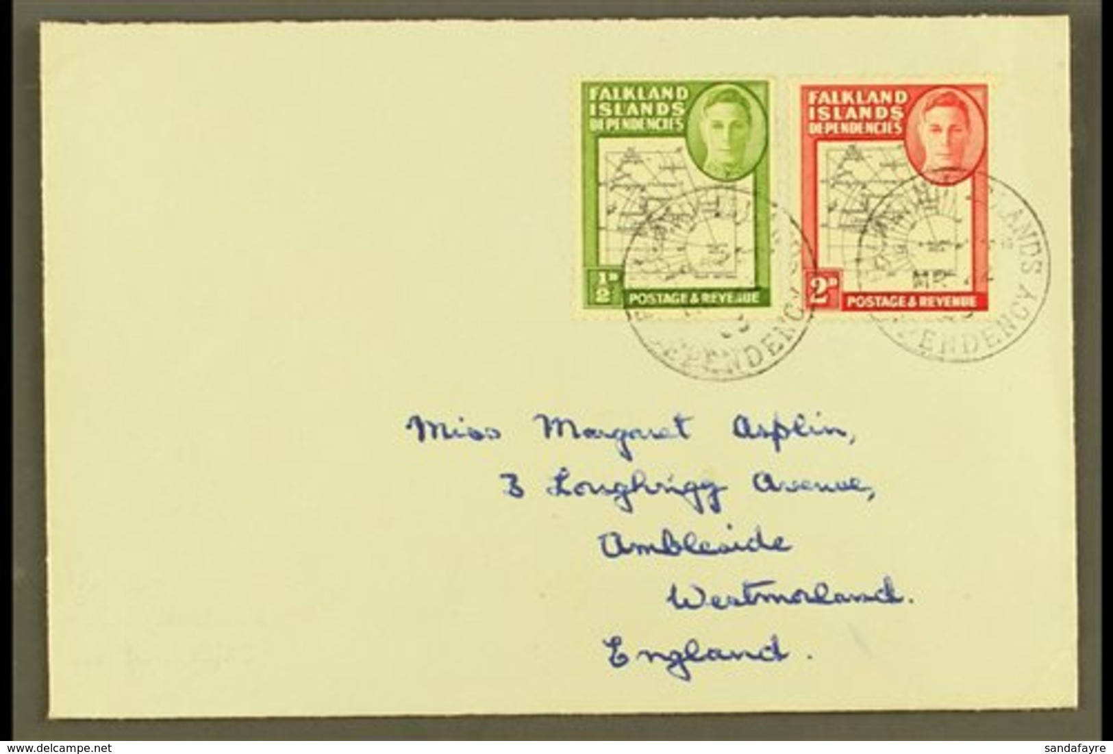 1952 Cover To UK Franked Coarse Map 2d, SG G2, In Addition ½d Black And Green Showing The Variety "missing "I" In Shetla - Falkland Islands