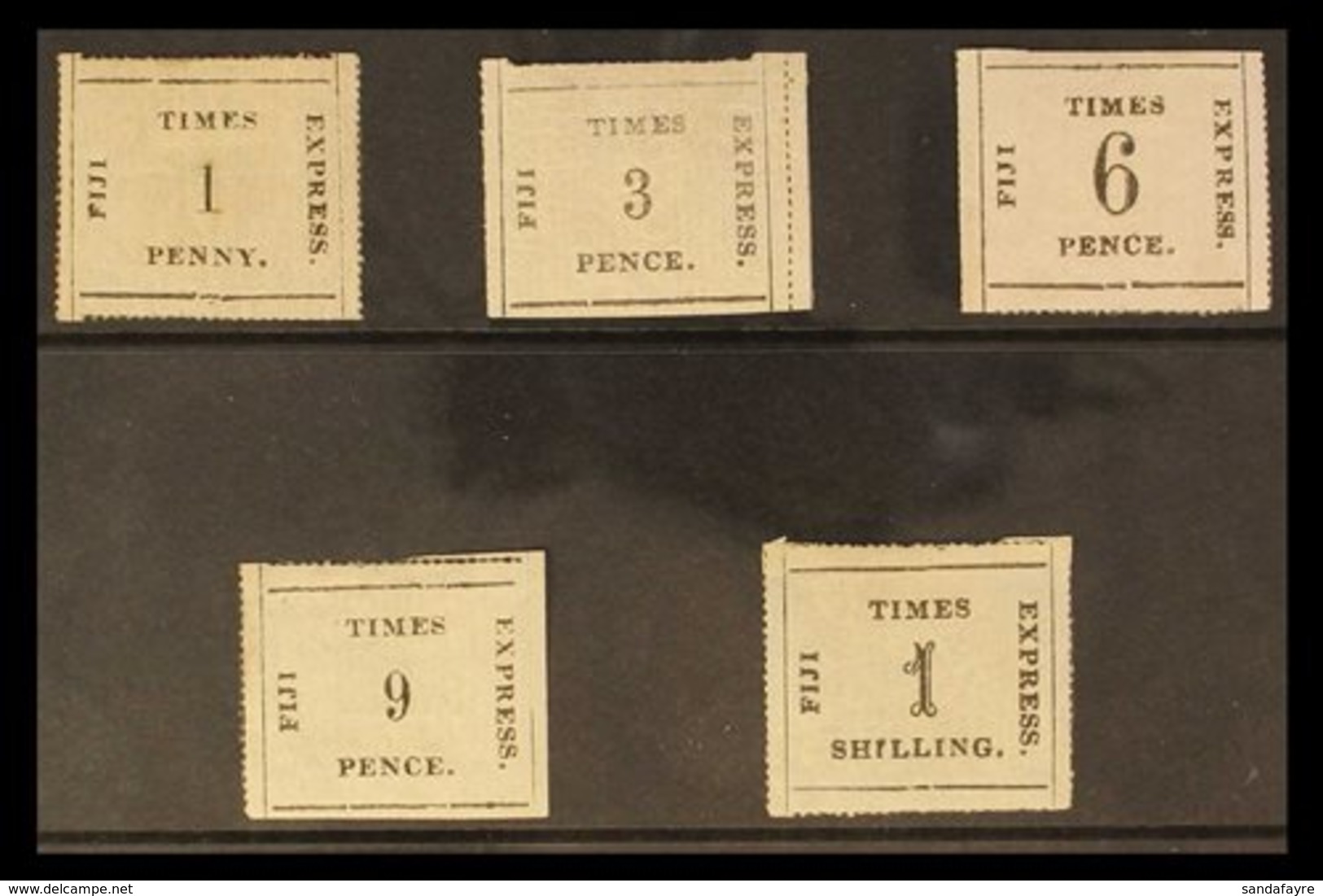 1871 TIMES EXPRESS. 1871 Thin Vertically Ribbed Paper Complete Set, SG 5/9, Very Fine Mint. POSSIBLY THE FINEST QUALITY  - Fiji (...-1970)
