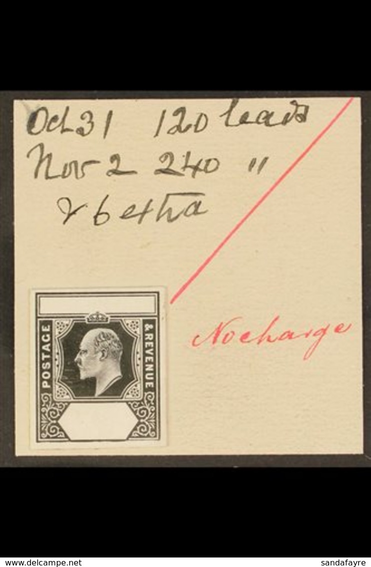 1903 KEVII DIE PROOF. A Unique KEVII "Imperium" Die Proof In Black On Glazed White Card Affixed To A Portion Of The De L - Fiji (...-1970)