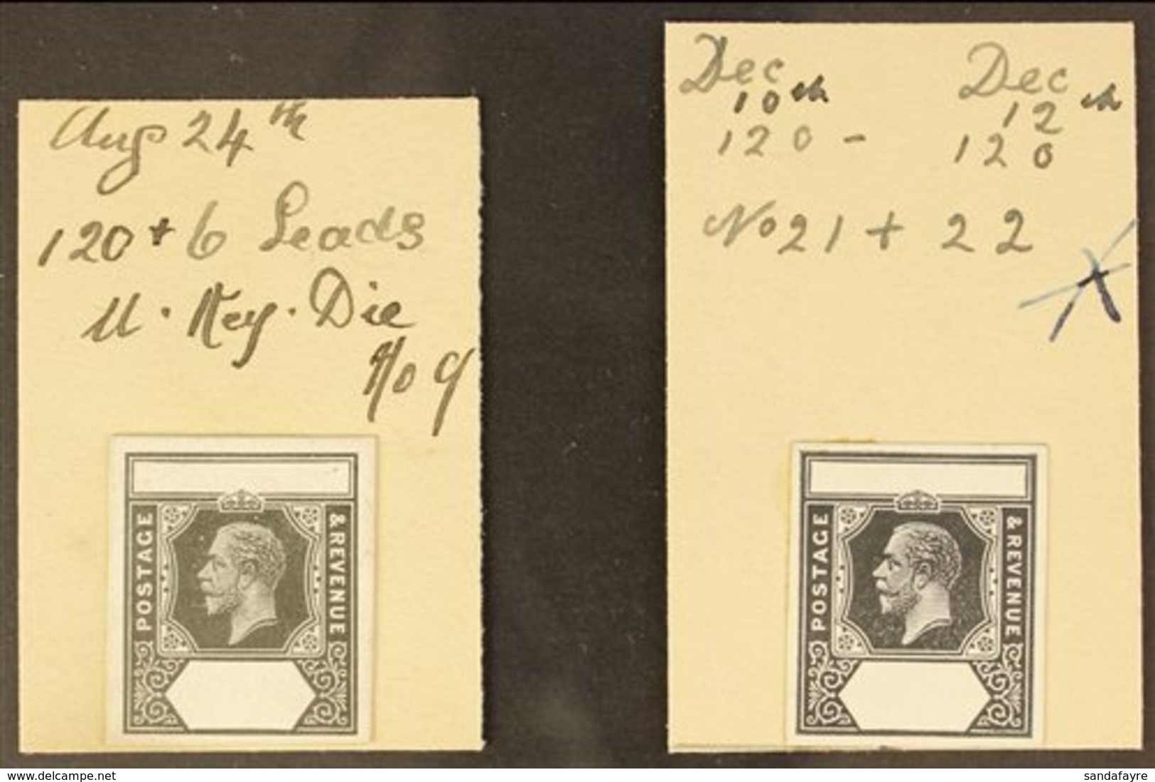 1912/1921 KGV KEY PLATE DIE I & DIE II DIE PROOFS. A Unique Pairing Of The King George V "Imperium" Key Plate Die Proofs - Fiji (...-1970)