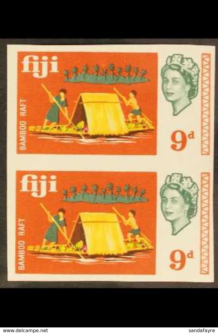 1968 9d Bamboo Raft Boat IMPERFORATE PAIR, SG 377 Unlisted Variety, Lightly Hinged Mint With BPA Certificate. For More I - Fiji (...-1970)