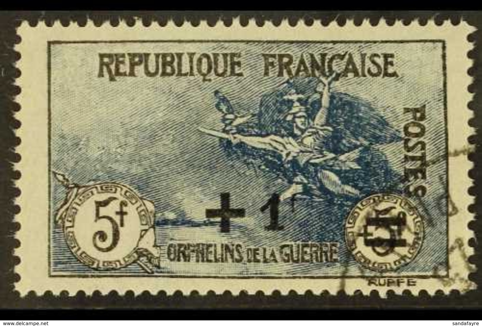 1922 +1f On 5f+5f Blue & Black War Orphans' Fund Surcharge (SG 395, Yvert 169), Very Fine Cds Used, Fresh. For More Imag - Other & Unclassified