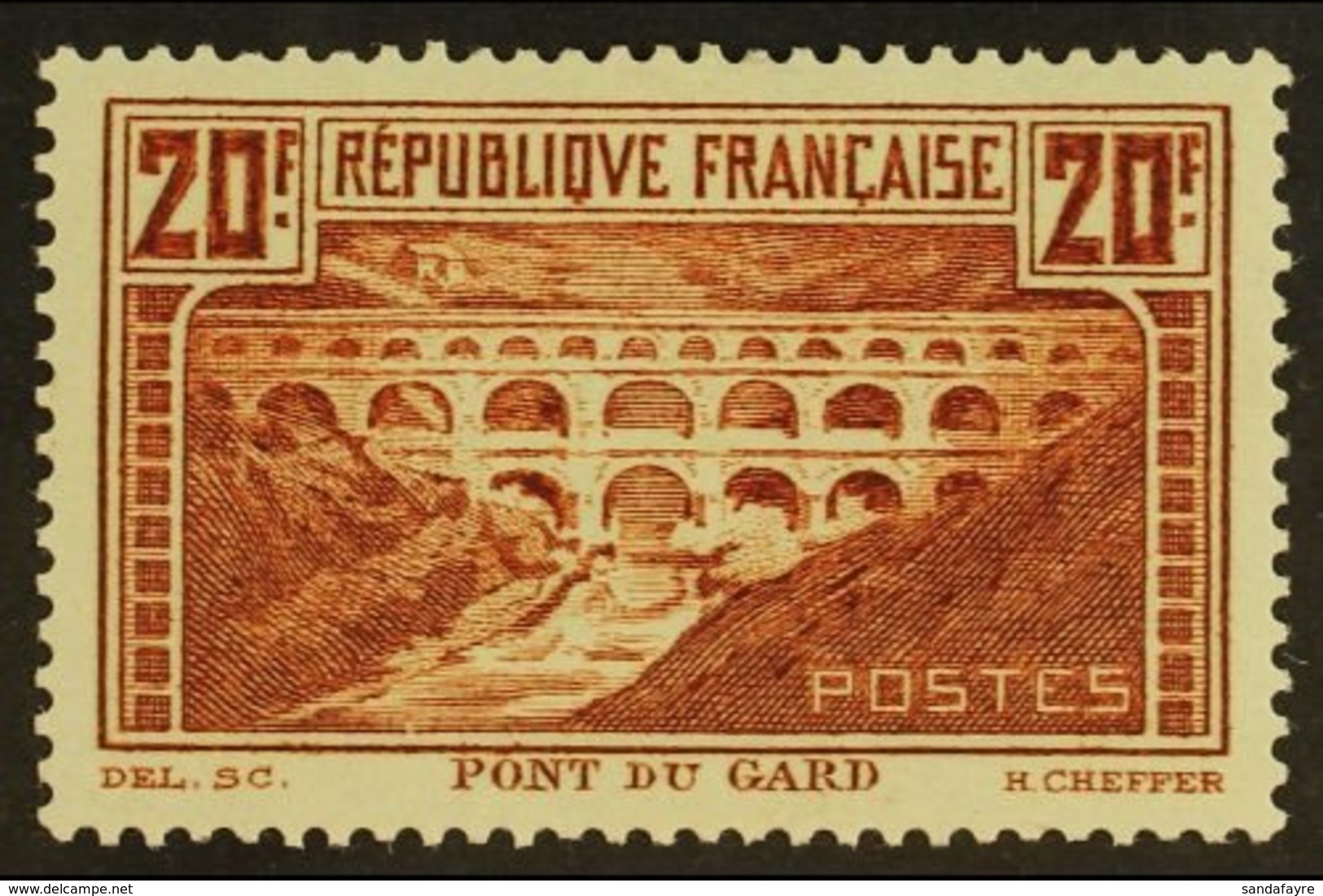 1929 - 31 20fr Brown "Pont Du Gard", Perf 13½x13, Yv 262 (Type I), Very Fine And Fresh Mint. For More Images, Please Vis - Autres & Non Classés