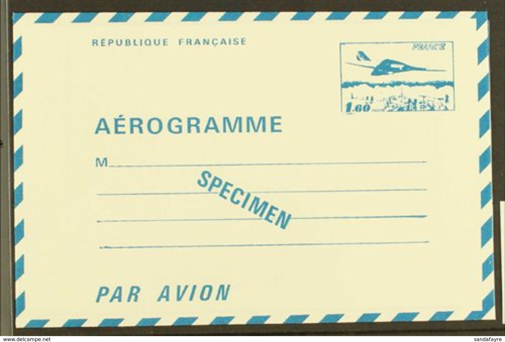 1977 1.60f Concorde SPECIMEN Aerogramme Special Printing For Cours D'Instruction (post Office Training Schools) Printed  - Autres & Non Classés