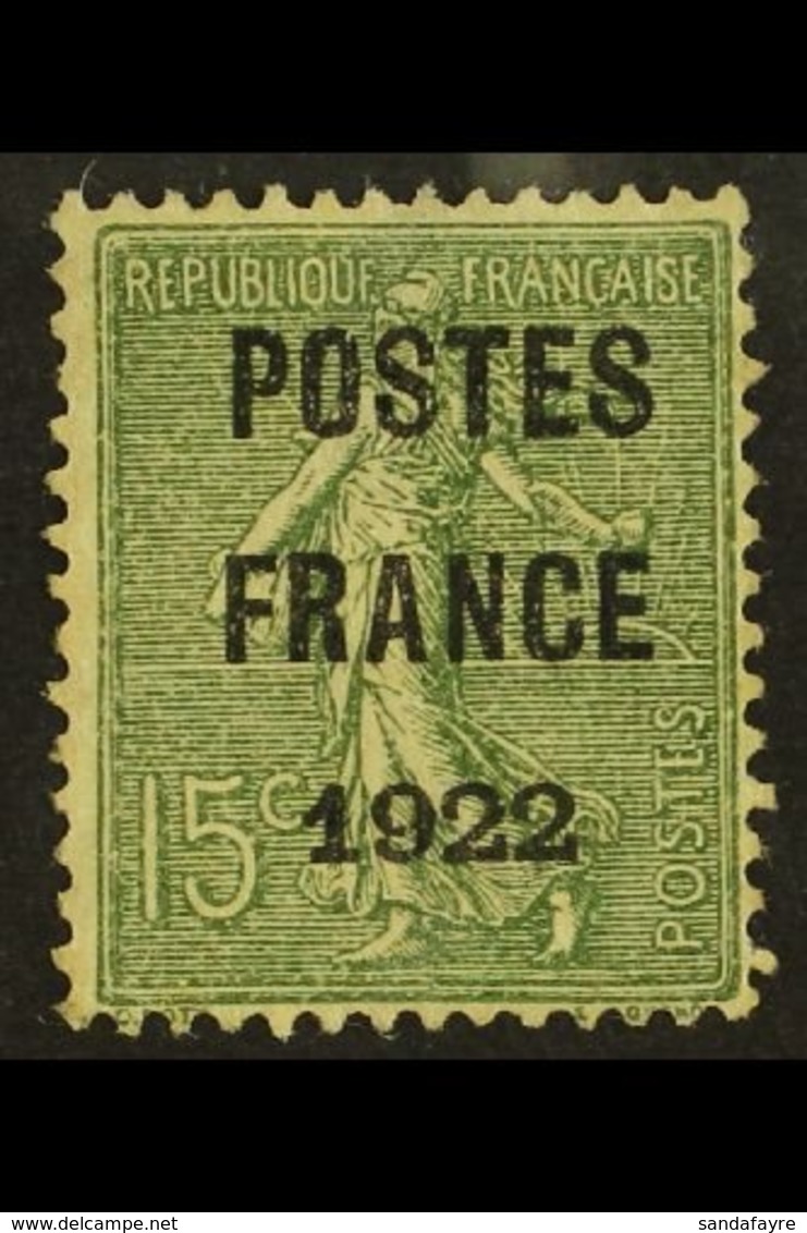 PREOBLITERES 1922 15c Olive With "POSTES / FRANCE / 1922" Precancel, Yvert 37, No Gum, Small Thin.  For More Images, Ple - Other & Unclassified