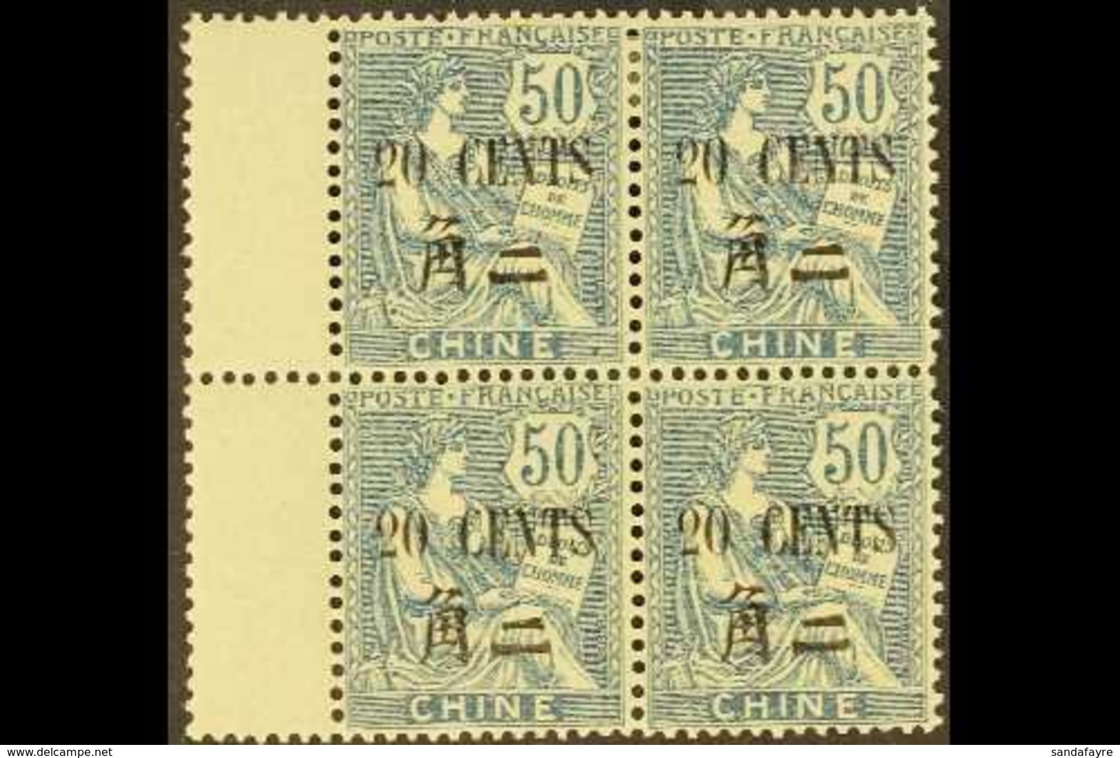 FRENCH POST OFFICES IN CHINA 1911-21 10c On 25c Blue (SG 89, Yvert 88) Fine Mint Marginal BLOCK OF FOUR. For More Images - Other & Unclassified