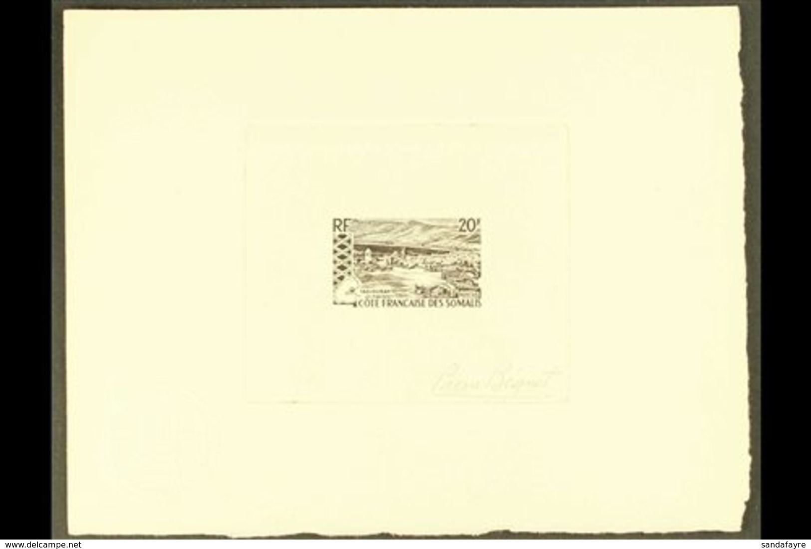 SOMALI COAST SUNKEN DIE PROOF For The 1965 20fr "Tadjourah", As Yvert 323, But Printed In Black On Sunken Card, Signed I - Other & Unclassified