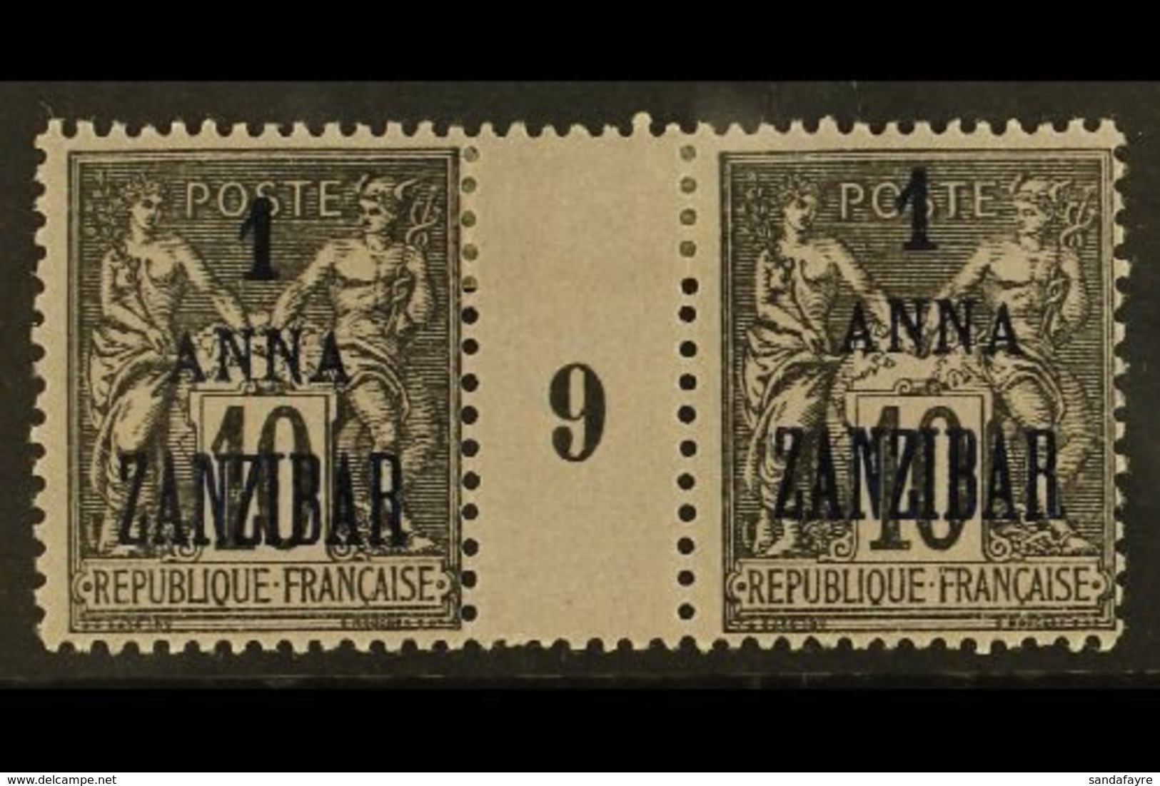 ZANZIBAR 1896-1900 1a On 10c Black/lilac (1899) MILLESIME (Number 9) PAIR, Yvert 20, Very Fine Mint For More Images, Ple - Other & Unclassified