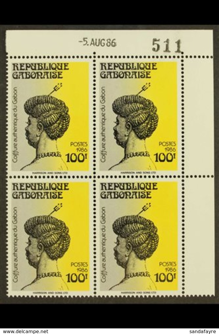1986 100f Traditional Hairstyle (Yvert 611B, Scott 609A, Michel A978) - A Superb Never Hinged Mint Corner Block Of Four. - Autres & Non Classés