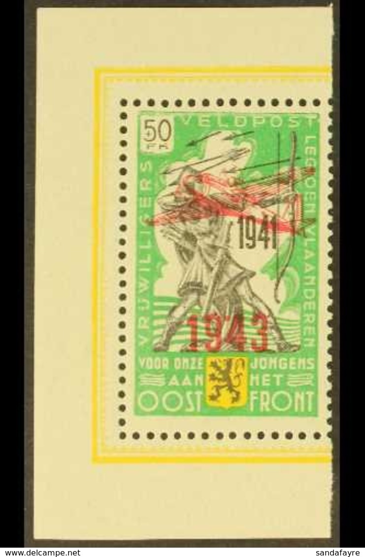 BELGIAN / FLEMISH LEGION 1943 +50 Fr Emerald, Black & Yellow With Type Type I Overprint, Michel VI, Never Hinged Mint Fo - Autres & Non Classés