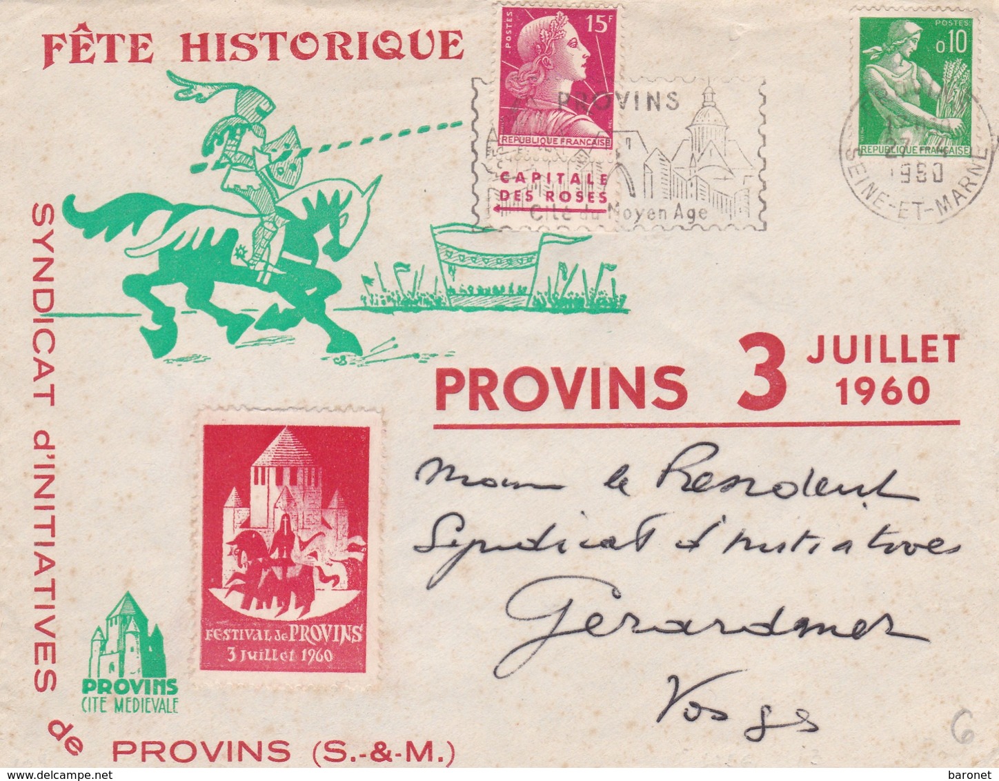 N° 1011 Pub Provins " Capitale Des Roses " + N° 1231 S / Env Complète T.P. Ob Mécanique Provins 27 4 1960 - 1921-1960: Modern Period