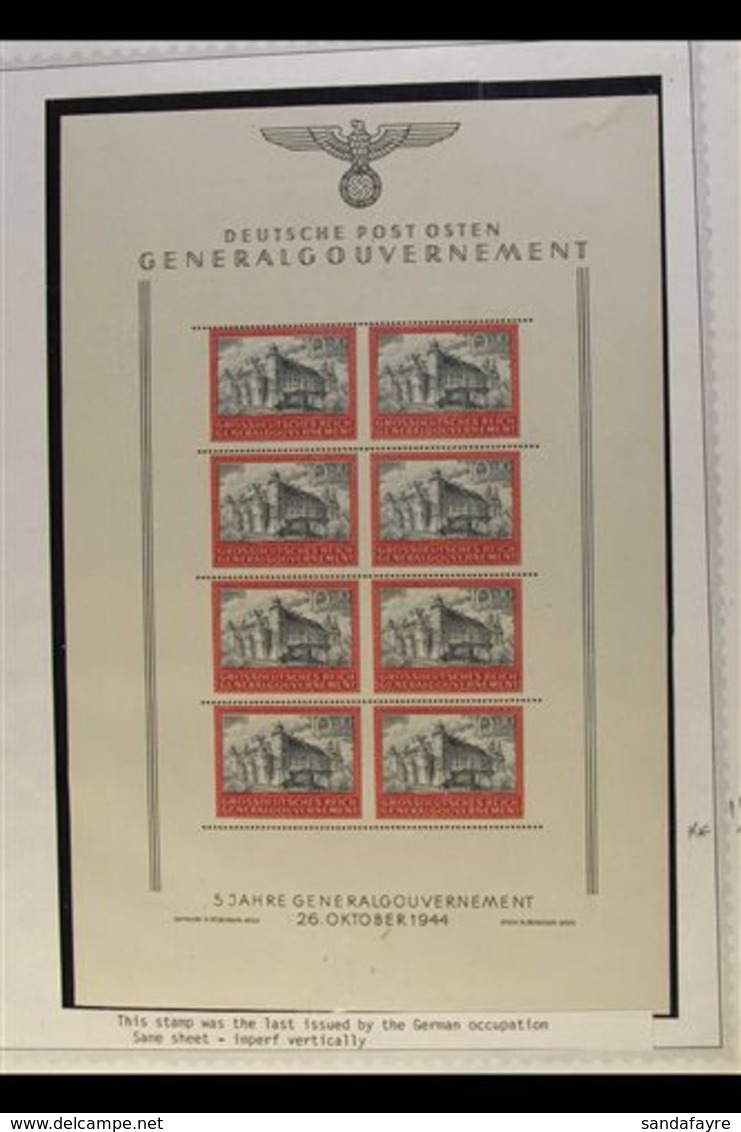 GENERALGOUVERNEMENT 1944 10z+10z Greenish Black & Carmine Fifth Anniv IMPERF VERTICALLY Complete SHEETLET Of 25 With Pla - Other & Unclassified