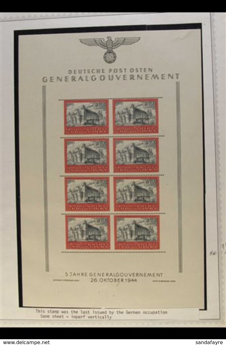 GENERALGOUVERNEMENT 1944 10z+10z Greenish Black & Carmine Fifth Anniv IMPERF VERTICALLY Complete SHEETLET Of 25 With Pla - Autres & Non Classés