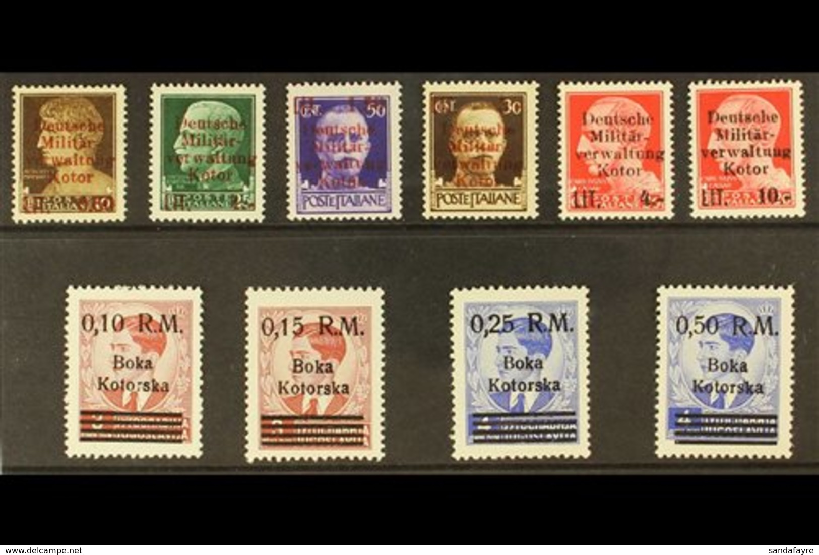 KOTOR 1944 Surcharges Complete Collection, All Never Hinged Mint & Superb (10 Stamps)  For More Images, Please Visit Htt - Other & Unclassified