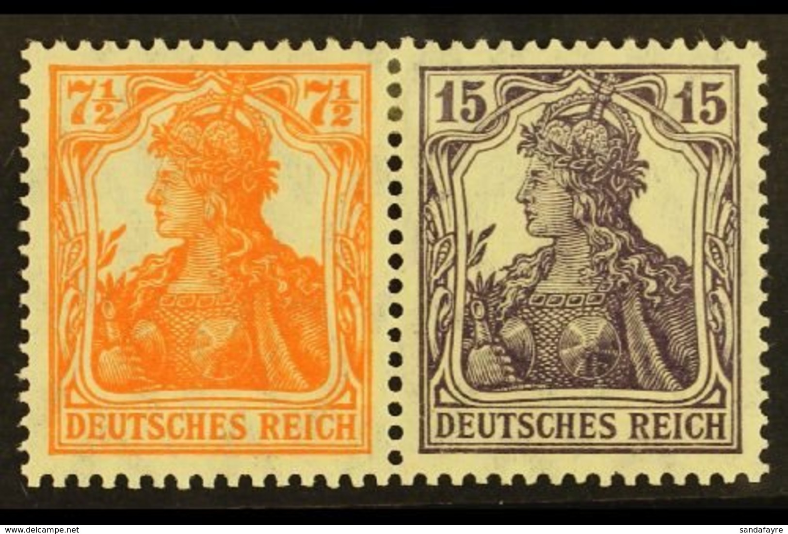 1916-17 7½pf+15pf Germania Horizontal SE-TENANT PAIR, Michel W 11ba, Very Fine Mint, Fresh. (2 Stamps) For More Images,  - Andere & Zonder Classificatie