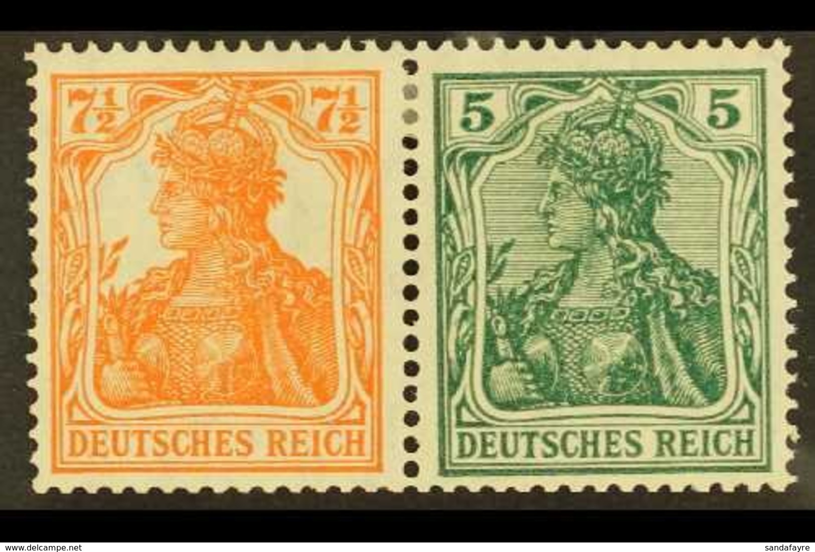 1918-19 7½pf+5pf Germania Horizontal SE-TENANT PAIR, Michel W 6ab, Very Fine Mint, Fresh. (2 Stamps) For More Images, Pl - Other & Unclassified