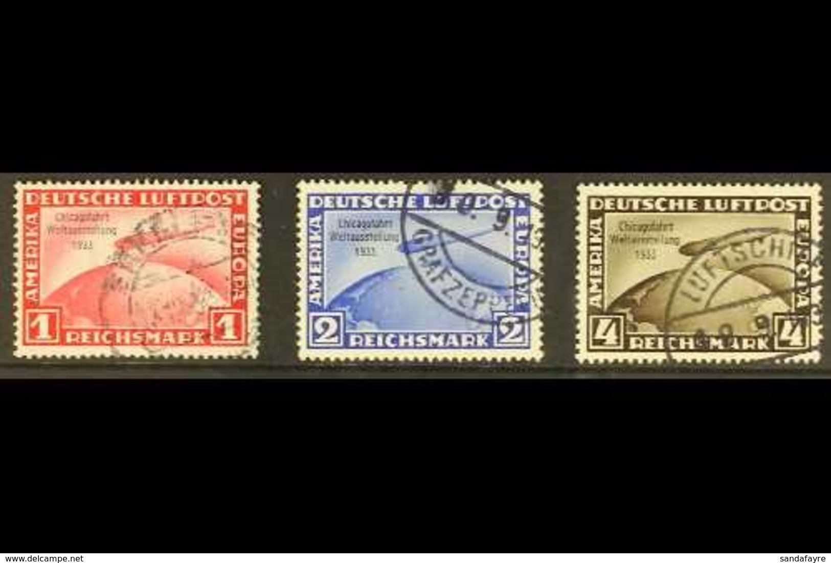1933 Air Zeppelin Chicago Exhibition Flight Overprints Complete Set (Michel 496/98, SG 510/12), Good To Fine Cds Used, F - Other & Unclassified
