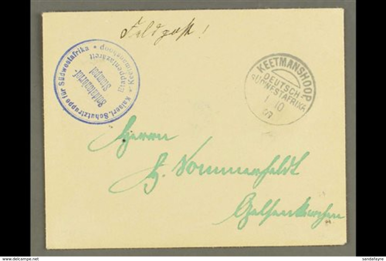 SOUTH WEST AFRICA 1907 (1 Oct) Stampless Feldpost Cover To Germany With Fine "KEETMANSHOOP" Cds Postmark Plus Very Fine  - Other & Unclassified