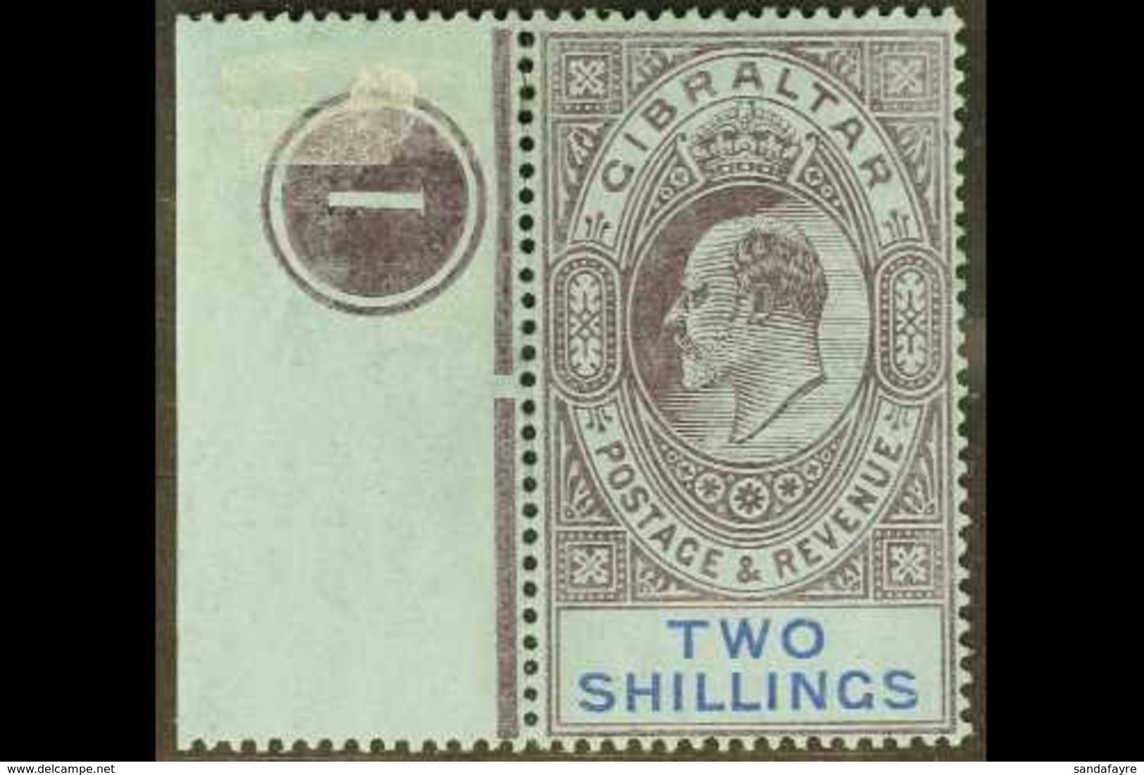 1906-11 2s Purple And Bright Blue On Blue, SG 72, Mint With Left Marginal Plate Number, Stamp Never Hinged. For More Ima - Gibraltar