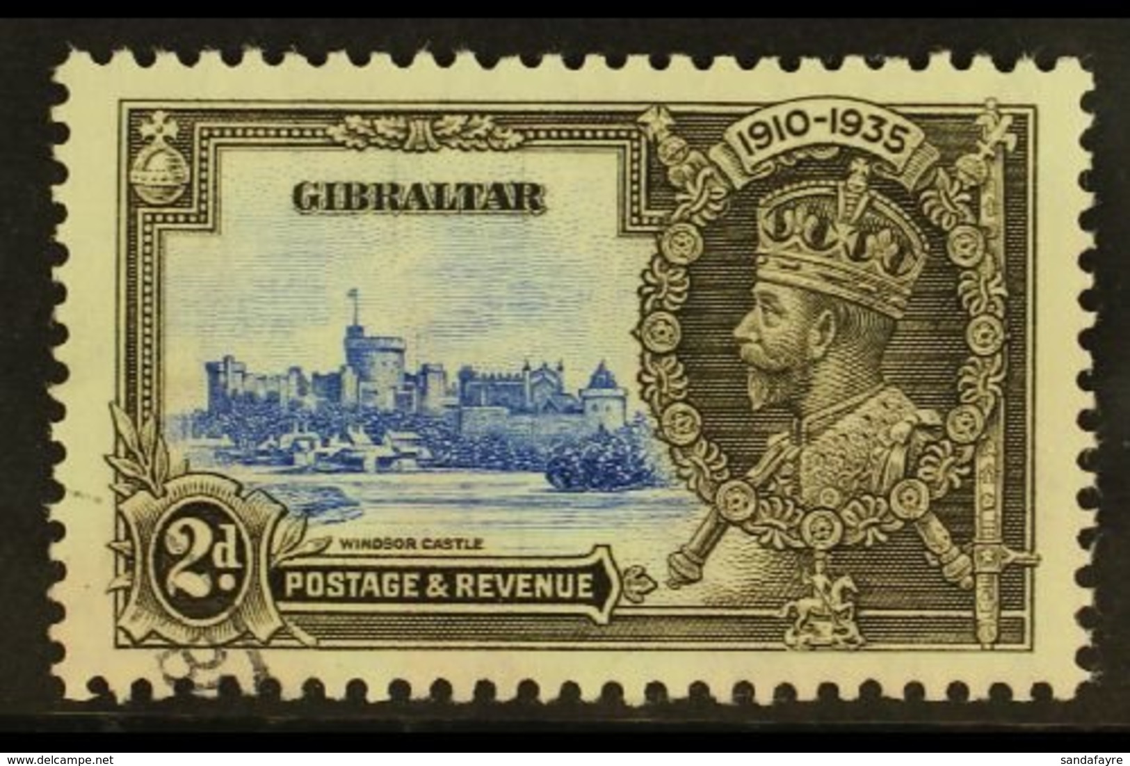 1935 2d Ultramarine And Grey Black, Silver Jubilee, Variety "Extra Flagstaff", SG 114a, Good Used But With Some Discolou - Gibraltar