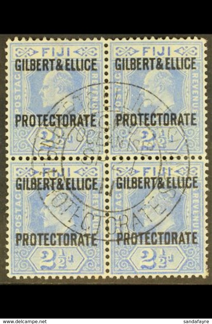 1911 2½d Ultramarine, Overprinted, SG 4, Superb Used Block Of 4 With Neat Central Cds. For More Images, Please Visit Htt - Gilbert & Ellice Islands (...-1979)