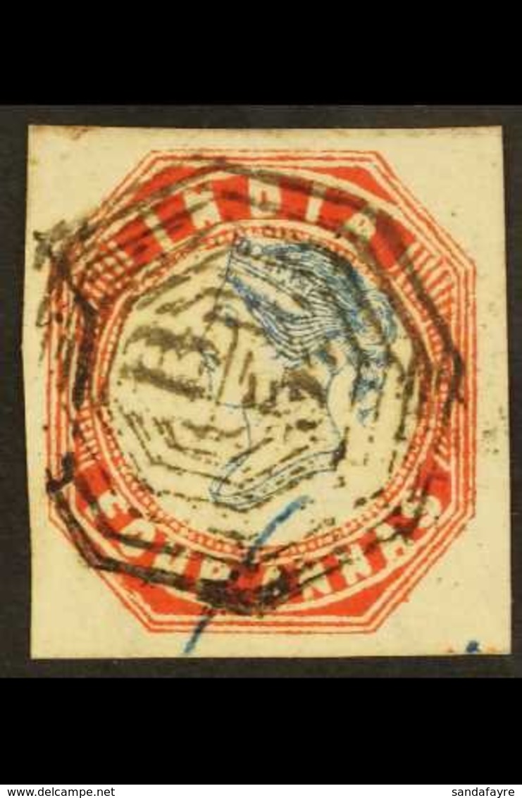 1854 4a Blue And Red, Head Die III, Frame Die I, SG 21, Very Fine Used. Cut Square With Neat Cancel, Small Blue Crayon M - Otros & Sin Clasificación