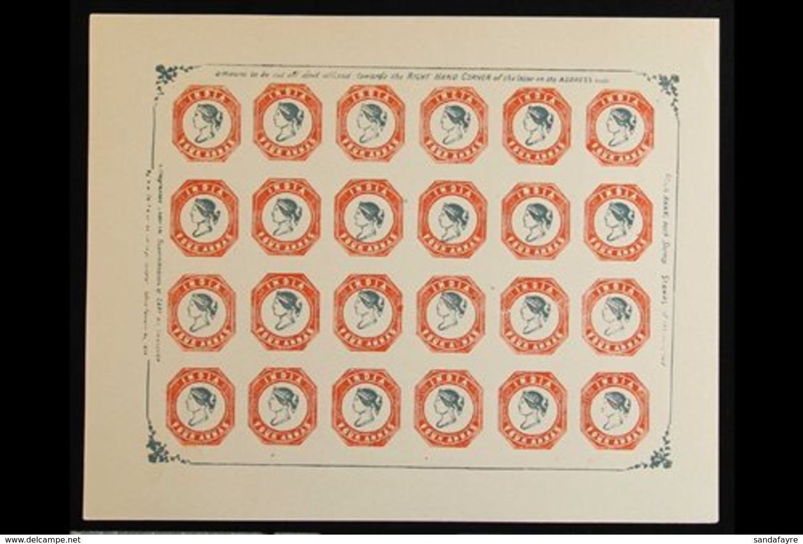 1854 FORGED COMPLETE IMPERF SHEETS. ½a Vermilion (as SG 1) Sheet Of 90, ½a Blue (as SG 2) Sheet Of 96 And 4a Blue & Red  - Sonstige & Ohne Zuordnung