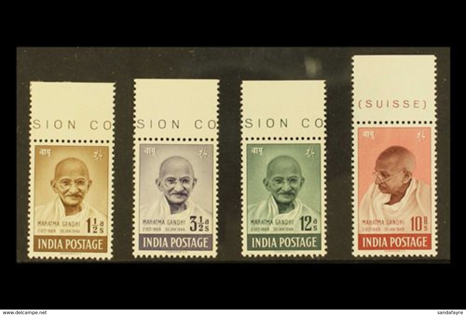1948 Gandhi First Anniv. Of Independence Set Complete, SG 305/08, Never Hinged Mint Each With Upper Sheet Margin (4 Stam - Other & Unclassified