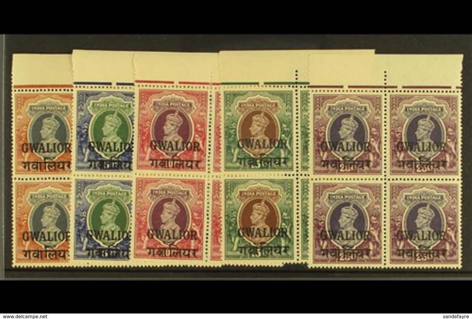 GWALIOR 1938-48 NEVER HINGED MINT KGVI High Value Marginal BLOCKS OF 4 Range To 25r Including 1r (SG 112) & 5r To 25r (S - Autres & Non Classés