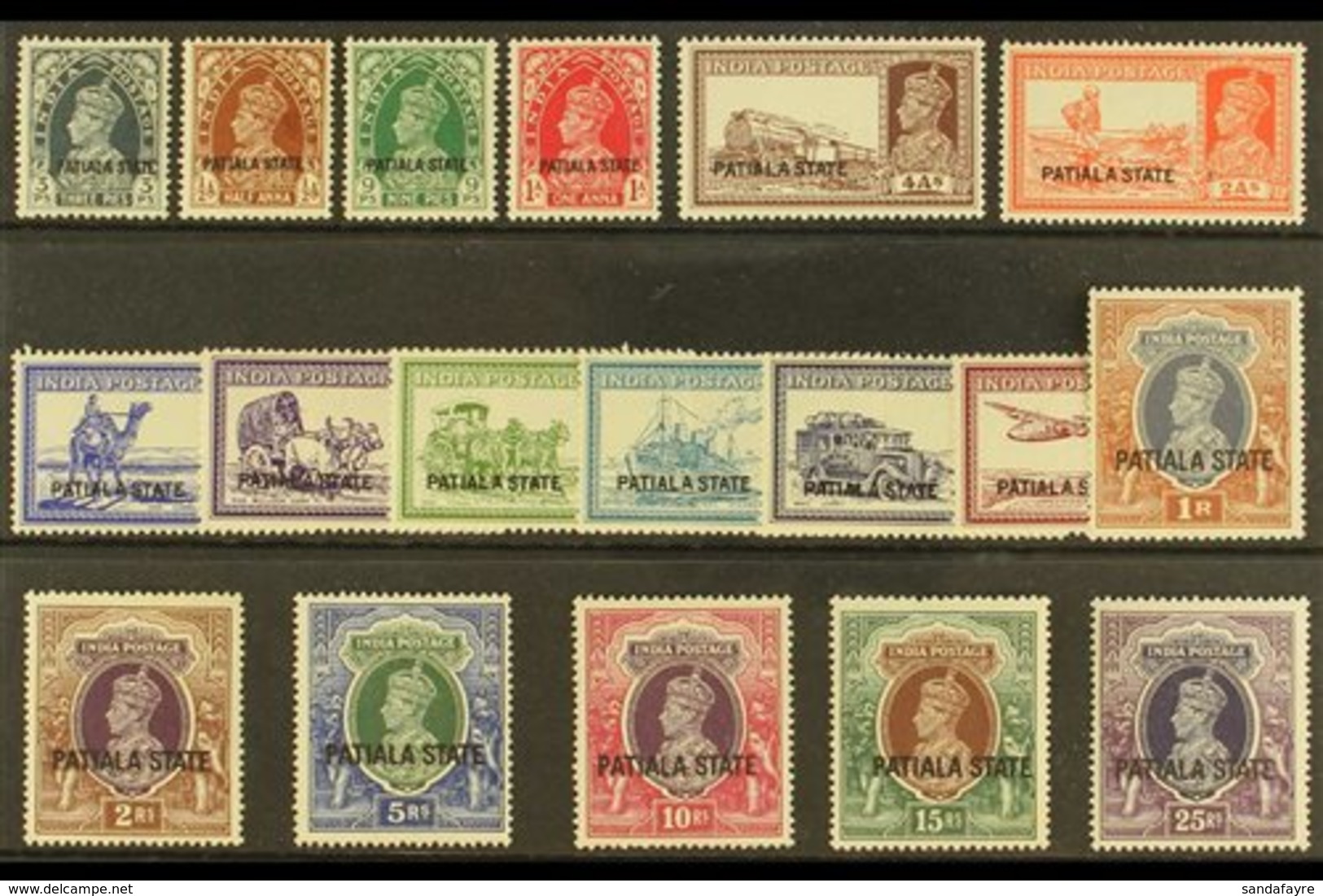 PATIALA 1937-38 King George VI Set Complete, SG 80/97, Never Hinged Mint (curiously The 3p & ½p Low Values Hinged) 18 St - Other & Unclassified