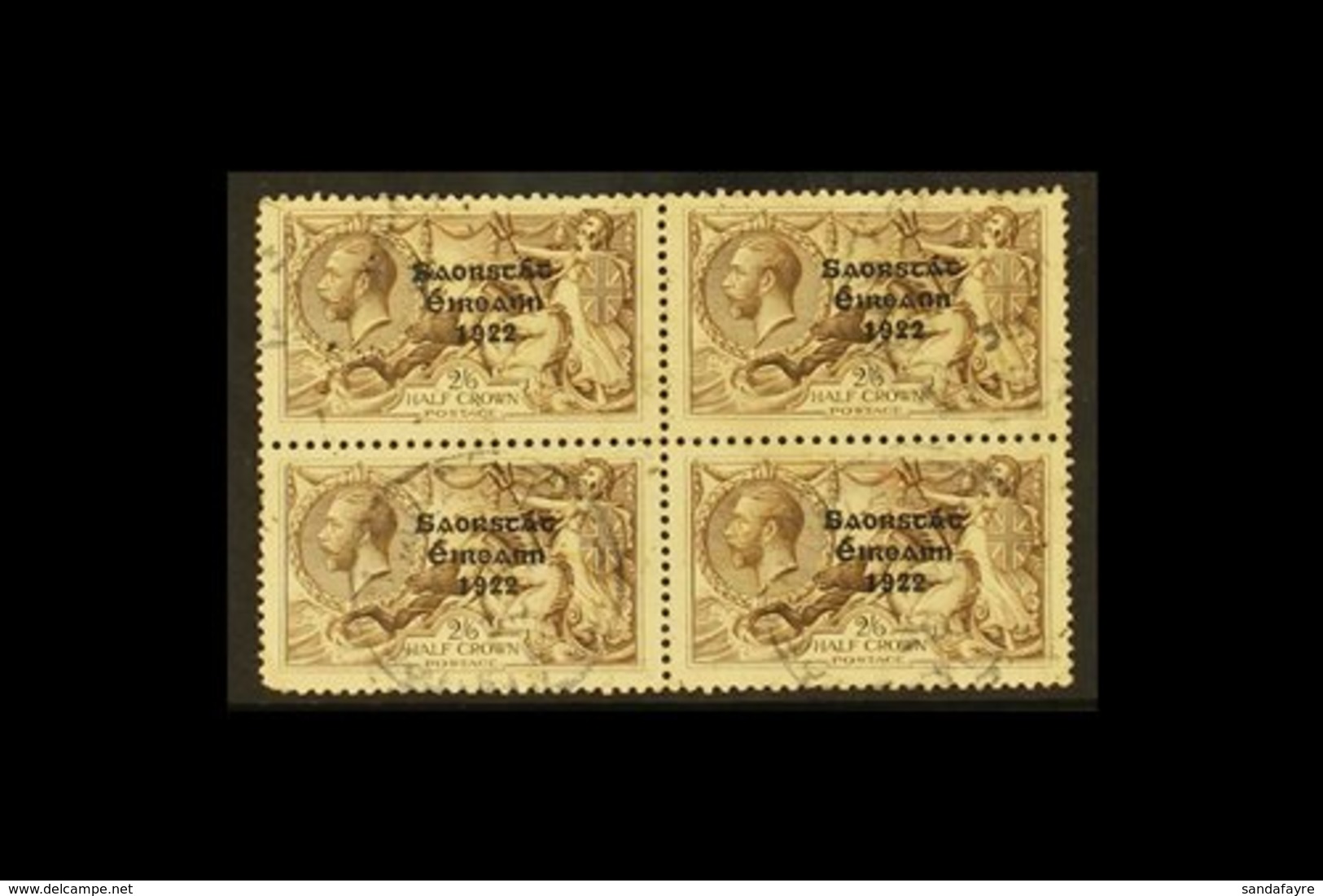 1927-28 2s.6d Chocolate Brown Seahorse, Wide Date SG 86, A Scarce Block Of Four Cds Used, Lower Left Corner Crease And R - Andere & Zonder Classificatie