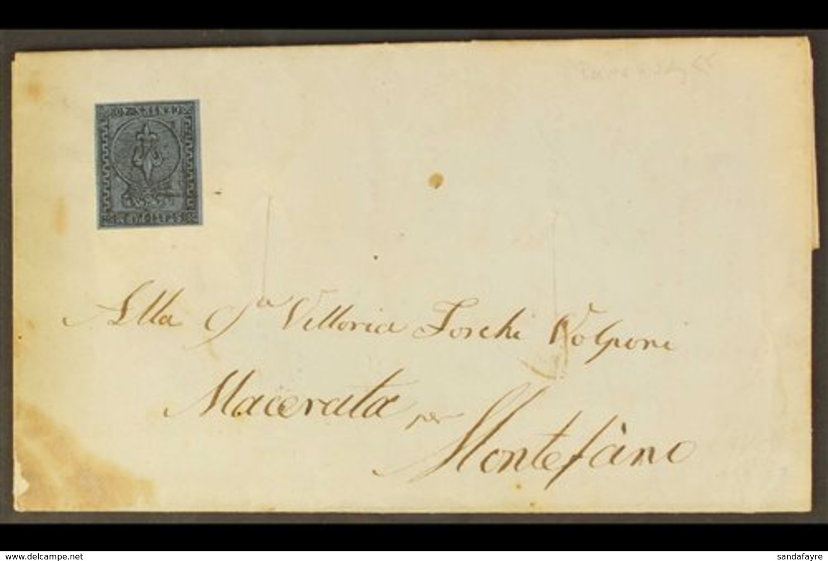 PARMA 1855, July Entire From Parma To Macerata, Franked Scarce 4 Margined 40c Blue, Sass 5, Tied By Barely Visible 3 Lin - Unclassified