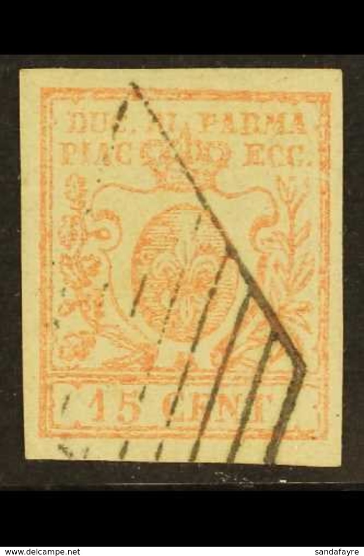 PARMA 1857-59 15c Vermilion, Sassone 9, Very Fine Used With Four Large Margins And Neat Barred Cancellation. For More Im - Unclassified