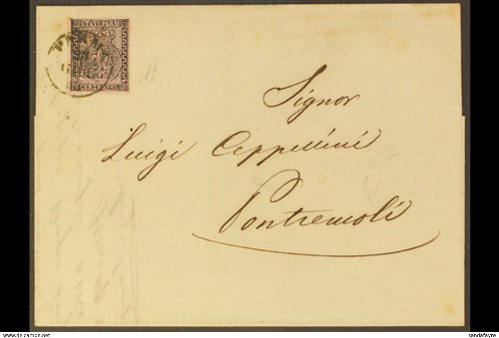 PARMA 1858 Commercial Entire To Pontremoli Franked 1852 15c, Sass 3, Very Fine 4 Margin Used, Tied By Parma Cds. Signed  - Unclassified