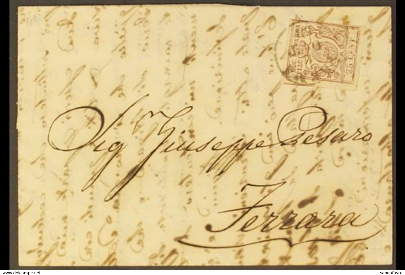 PARMA 1858, 11th October Entire From Parma To Ferrara, Franked 25c Lilac Brown, Bourbon Lilly, Sass 10, With Clear To La - Non Classés
